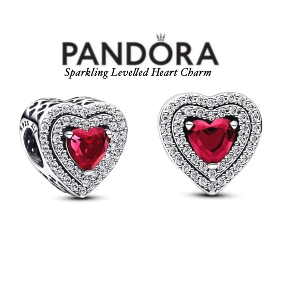 PANDORA Sparkling Levelled Heart Charm w/box - Picture 1 of 7